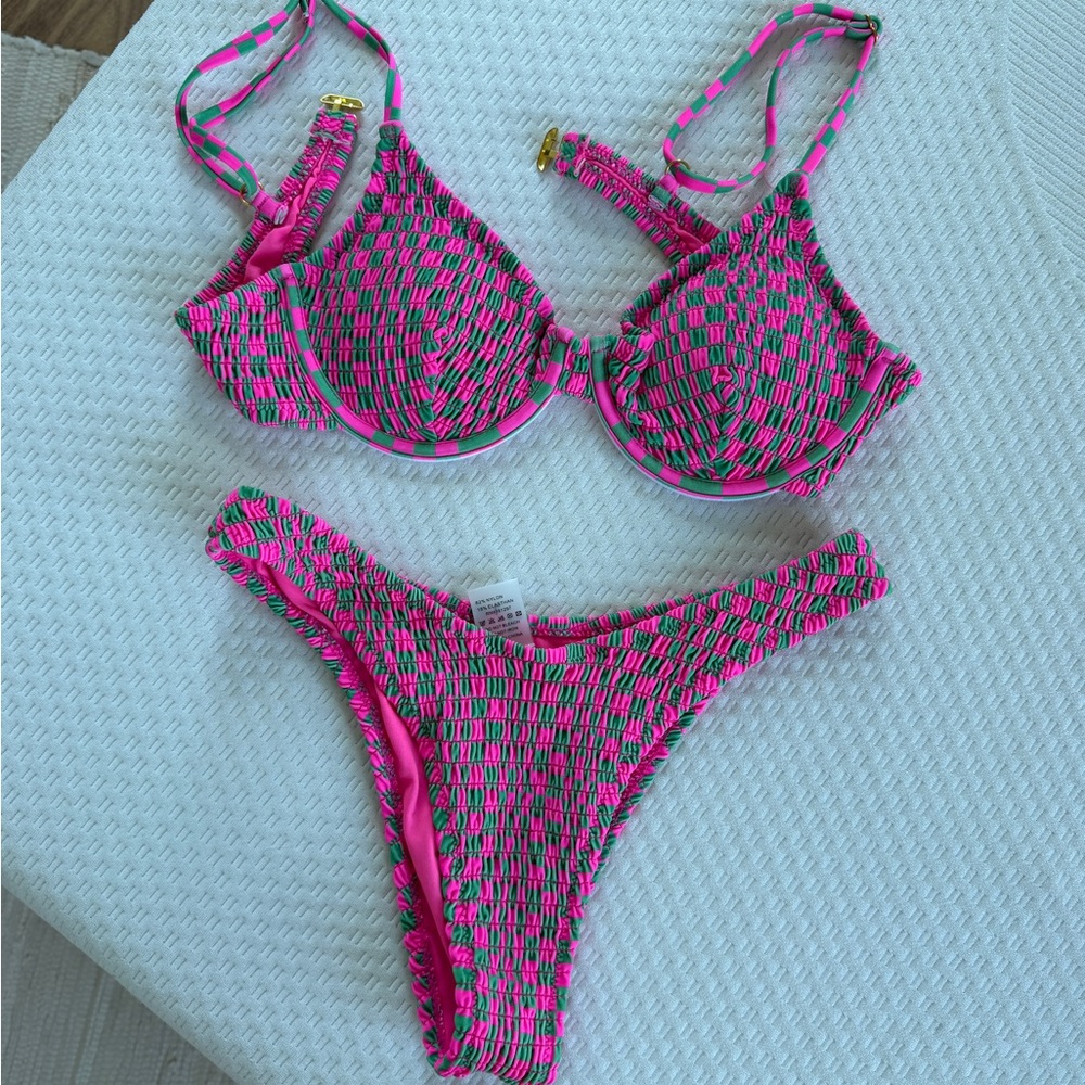 Pink & Green Smocked Bikini Set